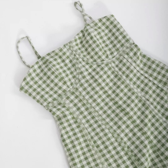 FREE PEOPLE Free People Hold Me Tight green gingham Jumpsuit M - Picture 3 of 5